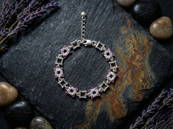 Alternating Square Pave Bracelet – Pink & White by Kalaa Silver