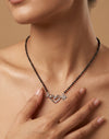 Sterling Silver Modern Mangalsutra: Dainty Heart & Key Pendant with Black Bead Chain - Daily Wear Elegance