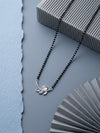 Modern Silver Single Line Black Bead Mangalsutra with CZ Solitaire and Marquise Leaf Pendant Cluster - Elegant Everyday Wear for Women