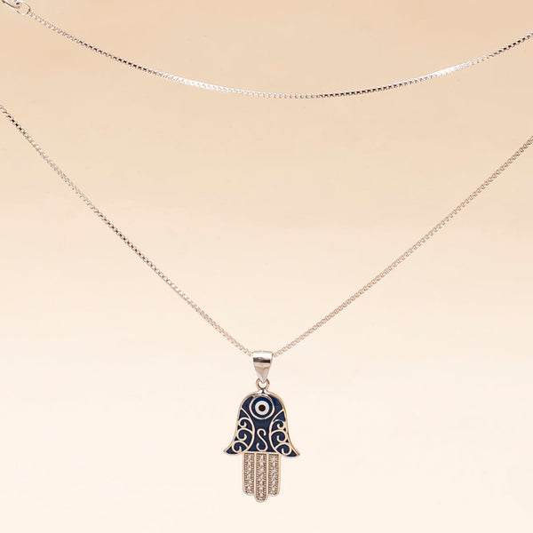 925 Silver - Evil Eye Hamsa Hand Pendant